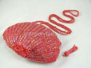 Chic RED Beaded Evening Handbag Purse Bag Shaped Shell  