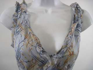 CHLOE Blue Beige Sleeveless Silk Dress Sz 4  