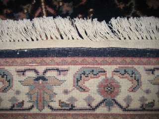 Navy Blue & Ivory Runner Hand Knotted Wool Oriental Rug 