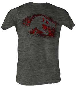 Jurassic Park Red Distressed Adult Charcoal Heather Shirt T Shirt 