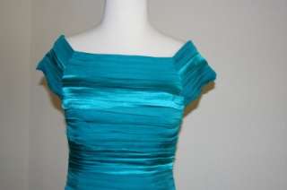   Soleil Off The Shoulder Silk Ruched Body con Dress in Teal  