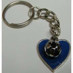    Soccer Ball with Colored Heart Keychain   Blue 