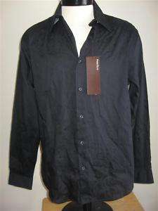 Perry Ellis Black L/S Dress Shirt Large Lg NWT $69    
