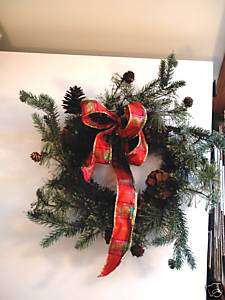 Christmas Wreath Pine Boughs Pinecones Ribbon New 15 in  