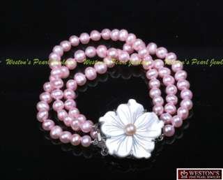 NEW PINK CULTURED FRESHWATER PEARL BRACELET SHELL CLASP  