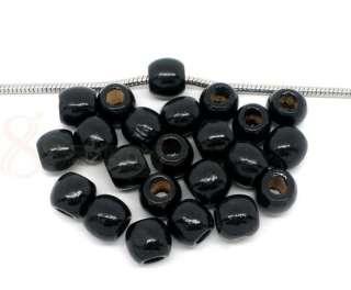 100Black Dyed Drum Wood Beads Fit Charm Bracelet11x12mm  