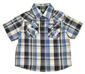 Hurley Infant Boys S/S Plaid Black White & Blue Shirt Size 12M 18M 24M 
