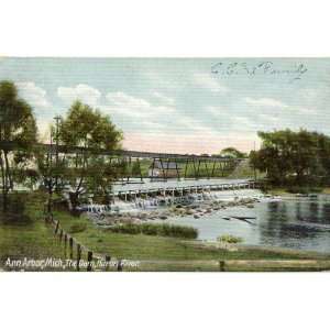 1910 Vintage Postcard The Dam on the Huron River   Ann Arbor, Michigan