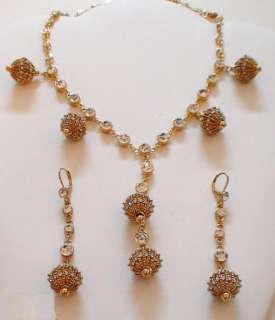 SUZANNE SOMERS CAGED BALL DANGLES W/CRYSTALS NECKLACE EARRINGS SET 