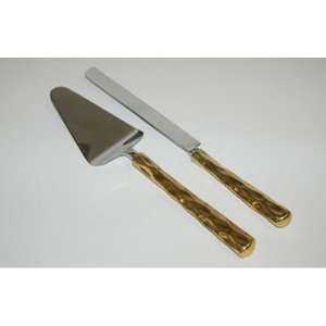  Michael Wainwright Truro Metal Gold Cake Knife and Server 