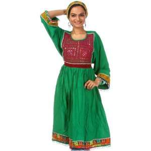 Islamic Green Flaired Suit from Afghanistan with Threadwork and 