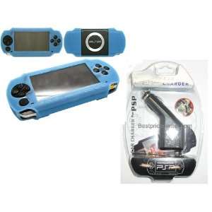 Baby Blue Silicon Skin for Sony PSP + Car Charger Cigarette Lighter 