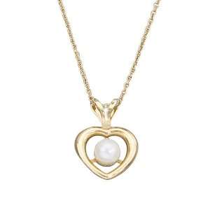  14k Gold Open Heart with Cultured Pearl Childrens 