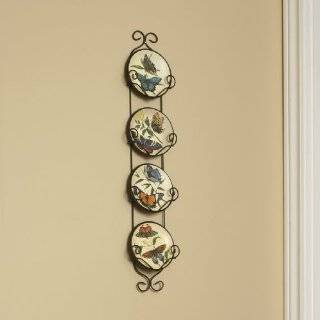 25 HANGING DECORATIVE PLATE RACK WITH PLATES   BUTTERFLIES