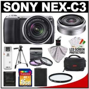  NEX C3 Digital Camera Body & E 18 55mm OSS Lens (Black) with E 16mm 