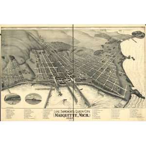 Historic Panoramic Map Lake Superiors Queen City Marquette, Mich 