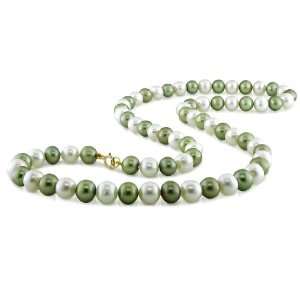 10K Yellow Gold Fresh Water Pistachio and White Pearl Necklace With 