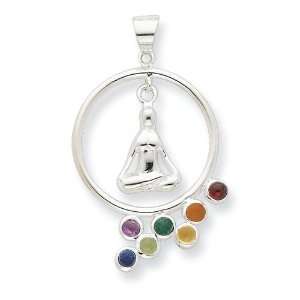  Sterling Silver Yoga w/Cabochon Gemstone Circle Pendant Jewelry