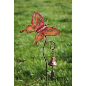  Sunburnt Orange Butterfly Garden Stake with Bell Patio 