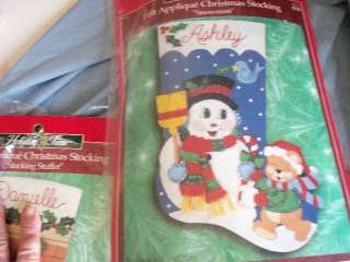 Five Bucilla Felt Applique Christmas Stocking Kits Santa Snowman Toys 