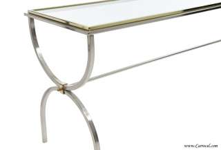   Jansen Chrome Hall Console Table with Glass Top and Brass Trim  
