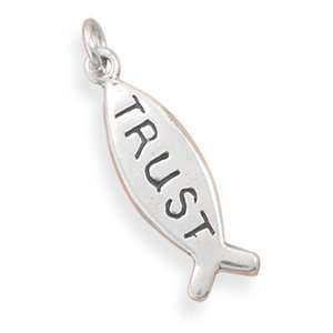    Sterling Silver Charm Pendant Fish with the Word Trust Jewelry