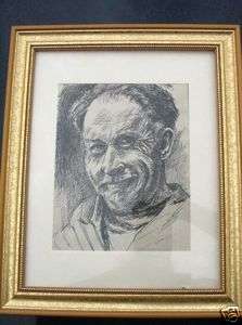 EMERSON BURKHART self portrait pen and ink framed  