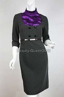 Purple/Gray Knee Dress 3/4 Sleeve Shirt Stripes Belt S  