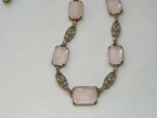   pink quartz and marcasite necklace there are 7 pink quartz stones the
