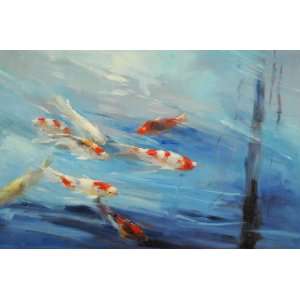 Fish, Coy, Koi, Hand Painted Oil Canvas on Stretcher Bar 24x36   Free 