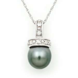  9 10mm 3/4 Cut Tahitian Black Pearl and Diamond Cap 