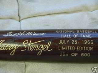 1966 hall of fame brown bat Ted Williams, Casey Stengel  