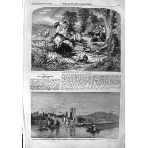   1859 BUTTERCUPS DAISIES CARNARVON CASTLE WALES BOATS
