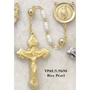  22Kt. Gold Over Sterling Rice Pearl Rosary Everything 