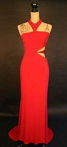 Jovani 4 S Small Red Cut Out Red Prom Dress Gown Train Rhinestone 
