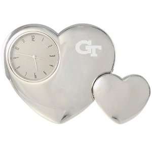  Georgia Tech Yellow Jackets Silver Tone Double Heart Clock 