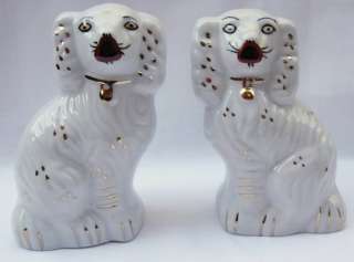 Pair of White & Gold Staffordshire Style Spaniel Dogs  
