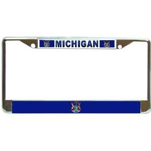  Michigan Mi State Flag Chrome Metal License Plate Frame 