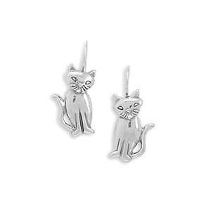    Sterling Silver Earrings Cat with Tilted Head Dangles Jewelry