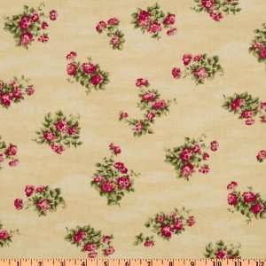  44 Wide Cat Nap Floral Cream/Fuchsia Fabric By The Yard 