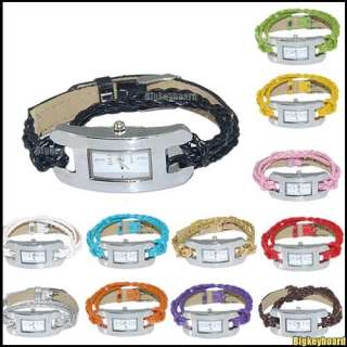Cany Color Braid Strap Woven Knit Thin Bracelet Quartz Wrist Watch 