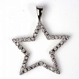  Star Shaped Pendant with Clear CZ   Sterling Silver   15 