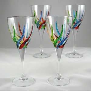 Due Zeta Crystal Rainbow Wine Glasses Clear Stems Set of 4 