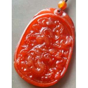  Red Jade Celestial Dragon Amulet Pendant 