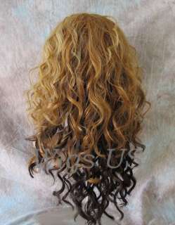 Wigs LACE FRONT Blonde Brown Mix curls skin top wig HEAT OK  