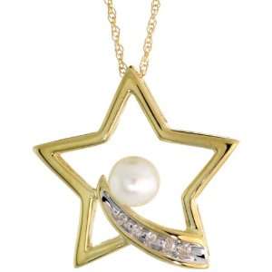   Cut Out Diamond Pendant, w/ Brilliant Cut Diamonds & 5mm White Pearl