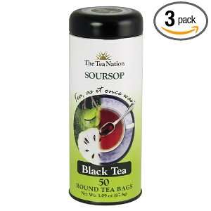 The Tea Nation Round Black Tea Bags, Soursop, 50 Count (Pack of 3 