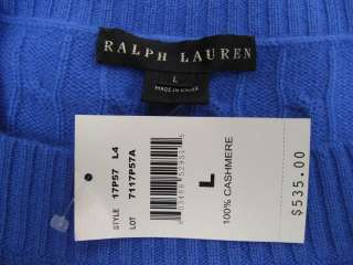   Lauren Blue Sleeveless Button Side Cashmere Sweater Top L $535  