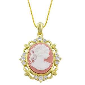   14k Gold Over Sterling Silver Cubic Zirconia Cameo Necklace Jewelry