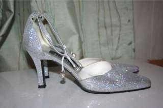Stuart Weitzman Gorgeous Silver Sparkle Shoes Heels 7.5  